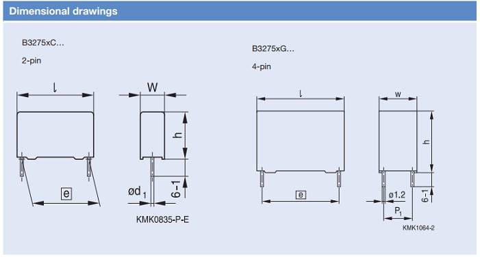 机械图纸 - EPCOS / TDK B3275系列MKP薄膜电容器
